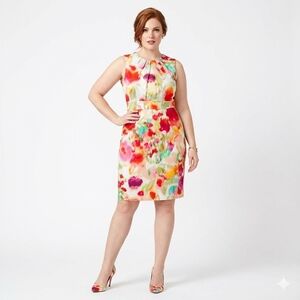 Kate Spade Giverny Bowden Sleeveless Floral Sheath Dress Fuchsia Aqua Orange